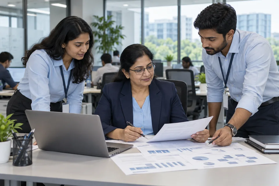 Illustration of a business processing executive coordinating with colleagues